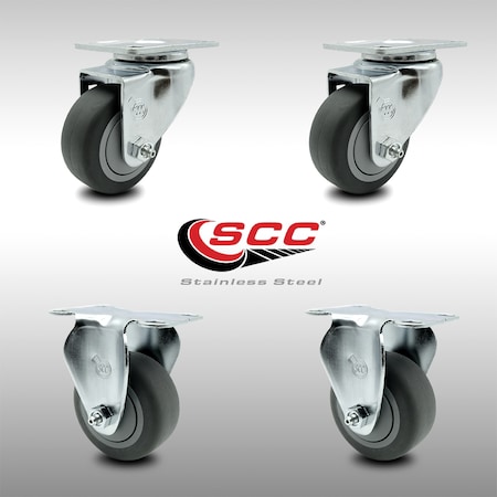 Service Caster 3.5 Inch SS Thermoplastic Rubber Wheel Swivel Top Plate Caster Set with 2 Rigid SCC-SS20S3514-TPRB-2-R-2